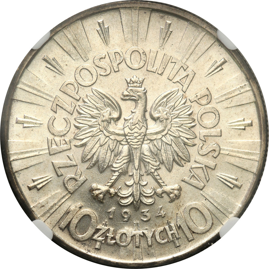 II RP. 10 złotych 1934 Piłsudski NGC MS63 - Piękne i rzadkie
